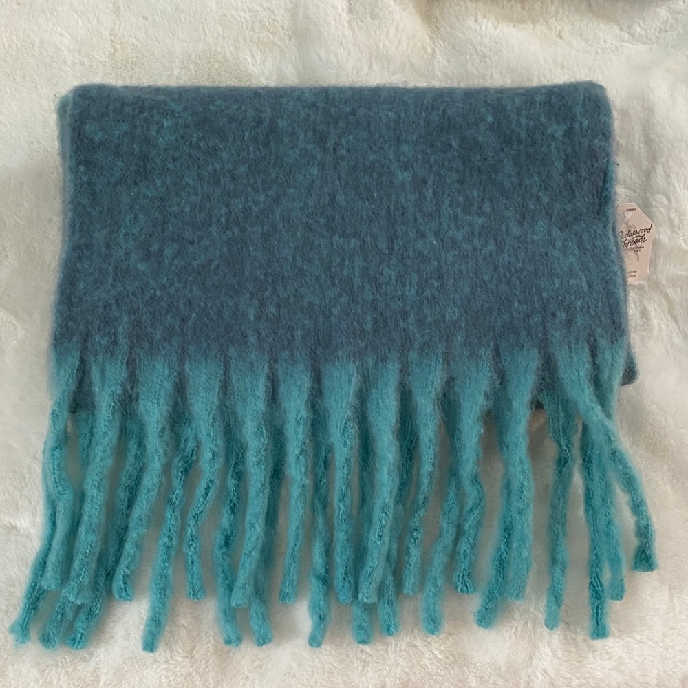 Teal Blue Fringed Scarf NWT